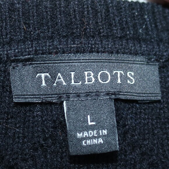 Talbots Black Cable Knit Button Shoulders Crew Neck Sweater Sz LARGE - Picture 5 of 6